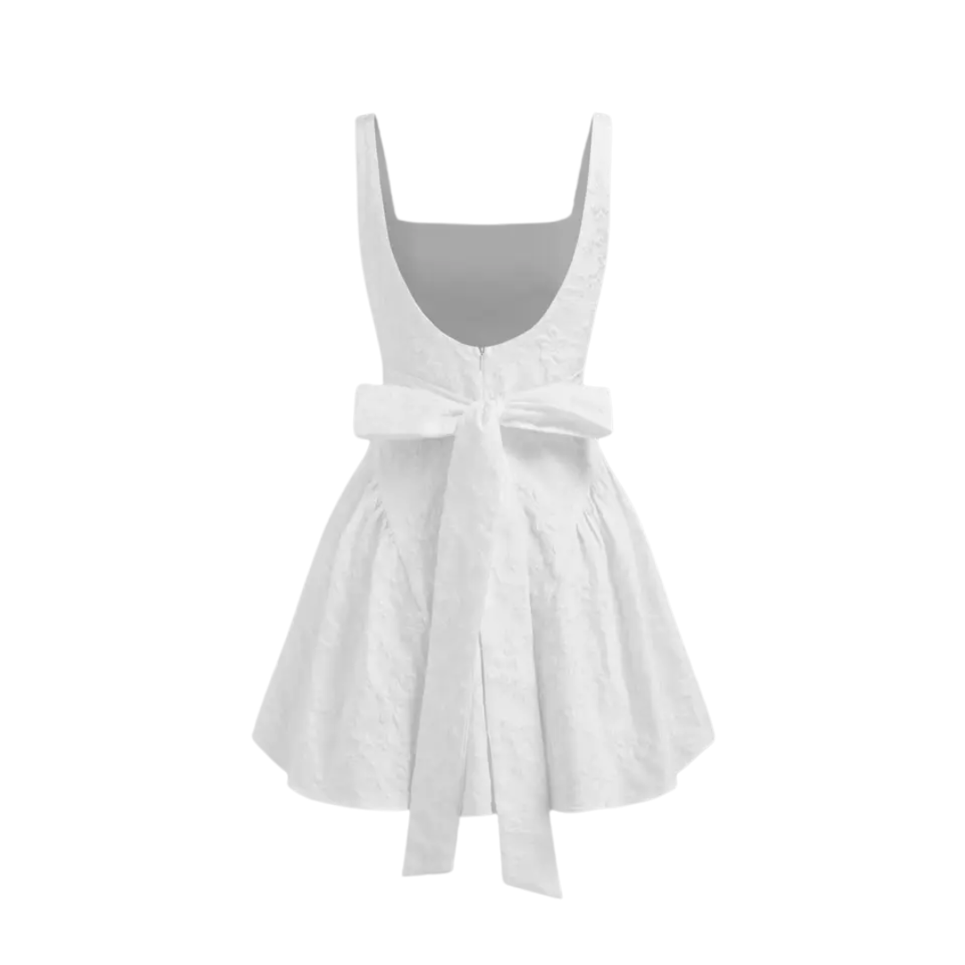 DELPHINE™ – Bow-Back Jacquard Mini Dress