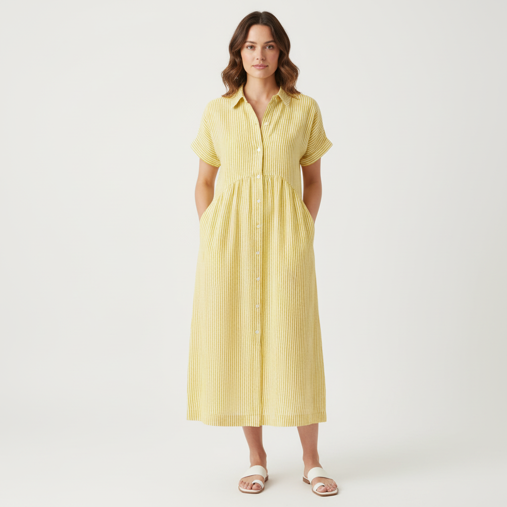 Isabelle | Striped Button-Front Midi Dress