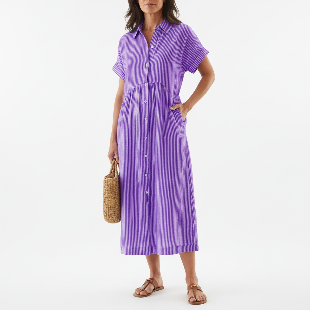 Isabelle | Striped Button-Front Midi Dress