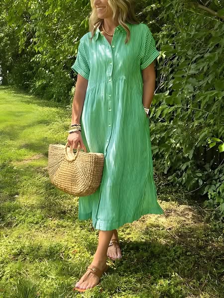 Isabelle | Striped Button-Front Midi Dress