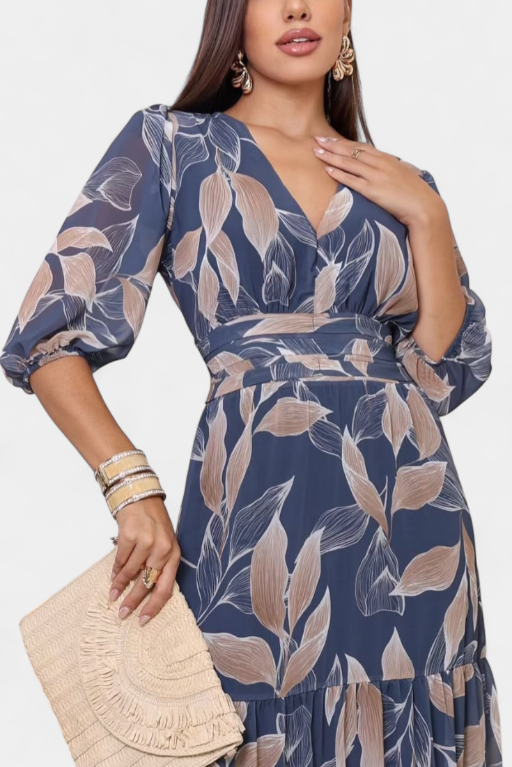 Serena | Leaf Print Maxi Dress with Flowing Silhouette