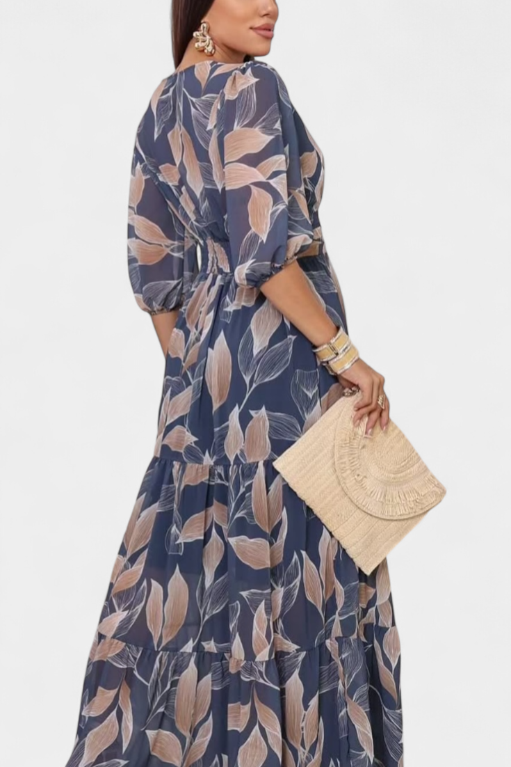 Serena | Leaf Print Maxi Dress with Flowing Silhouette