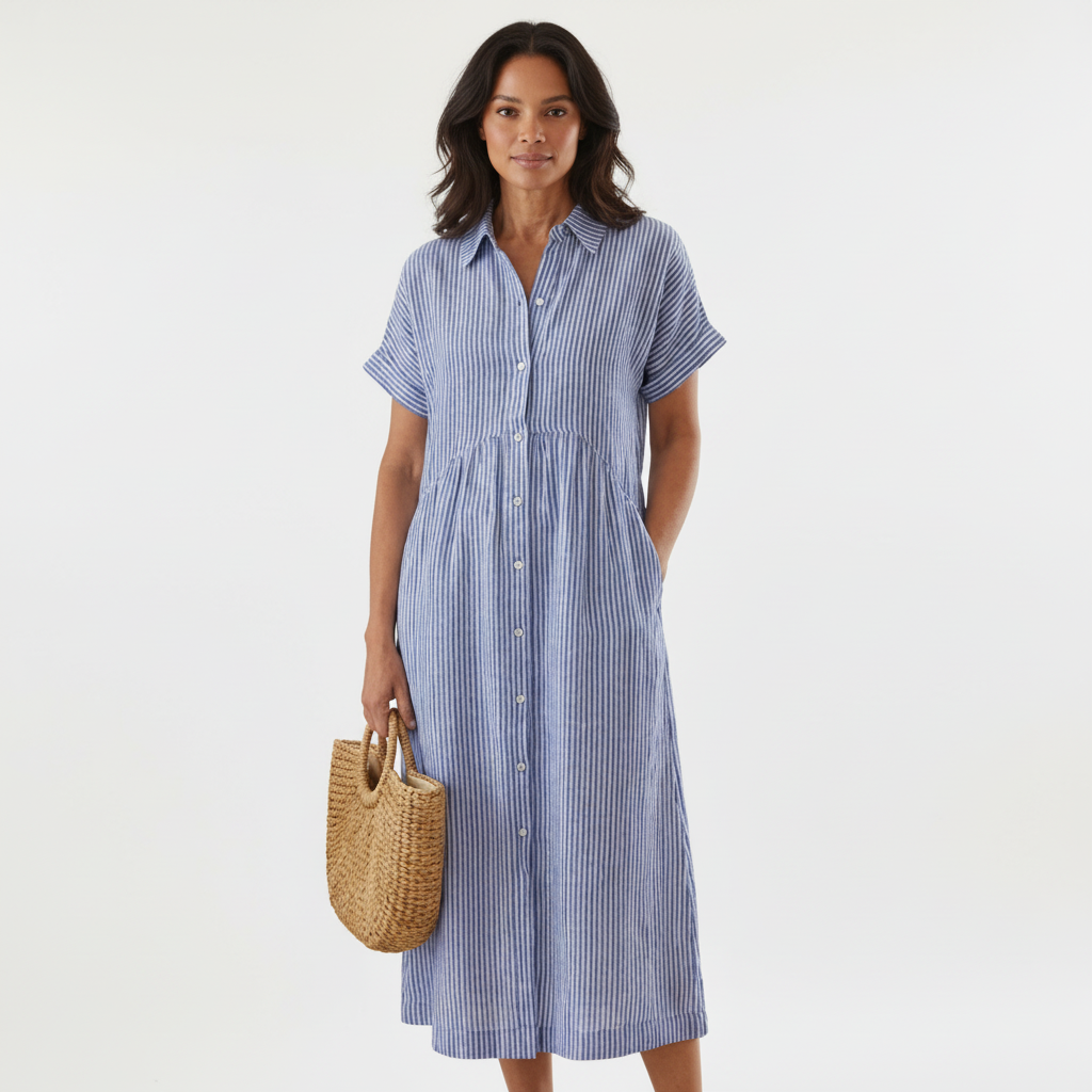 Isabelle | Striped Button-Front Midi Dress