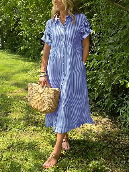 Isabelle | Striped Button-Front Midi Dress