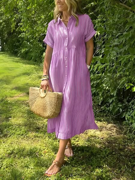 Isabelle | Striped Button-Front Midi Dress