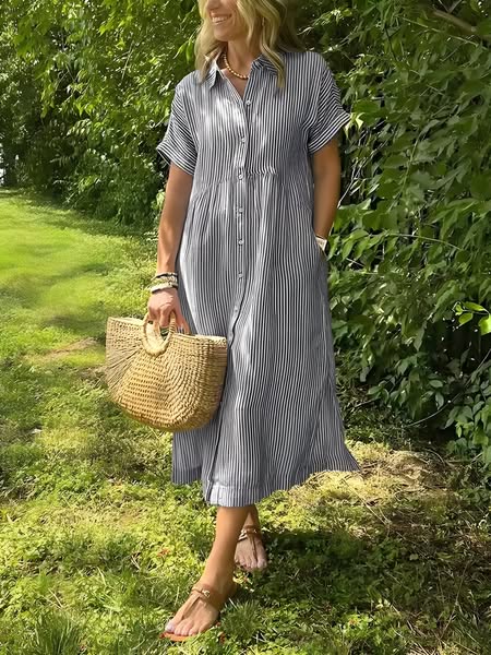 Isabelle | Striped Button-Front Midi Dress